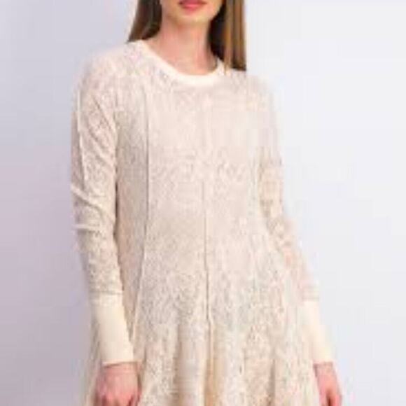 FREE PEOPLE NEW IVORY KNIT NEW DRESS SIZE LARGE - Picture 1 of 10
